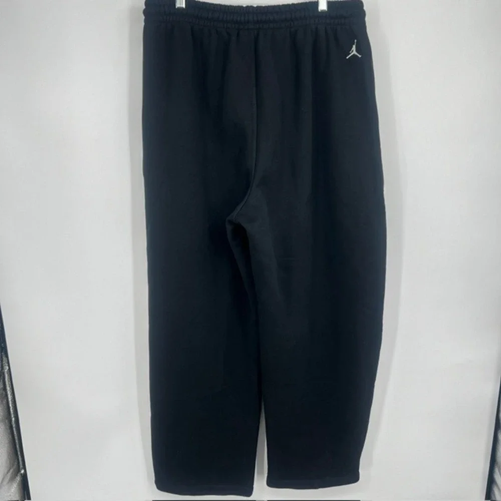 Jordan Men's Large Fleece Wide Leg Black Sweatpants Logo Drawstring RN56323